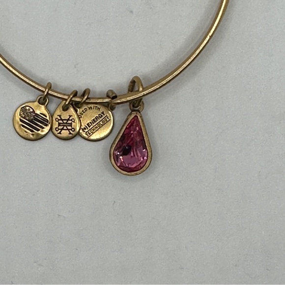 Alex And Ani Gold Bangle Bracelet With Pink Teardrop October birthstone - Picture 1 of 5